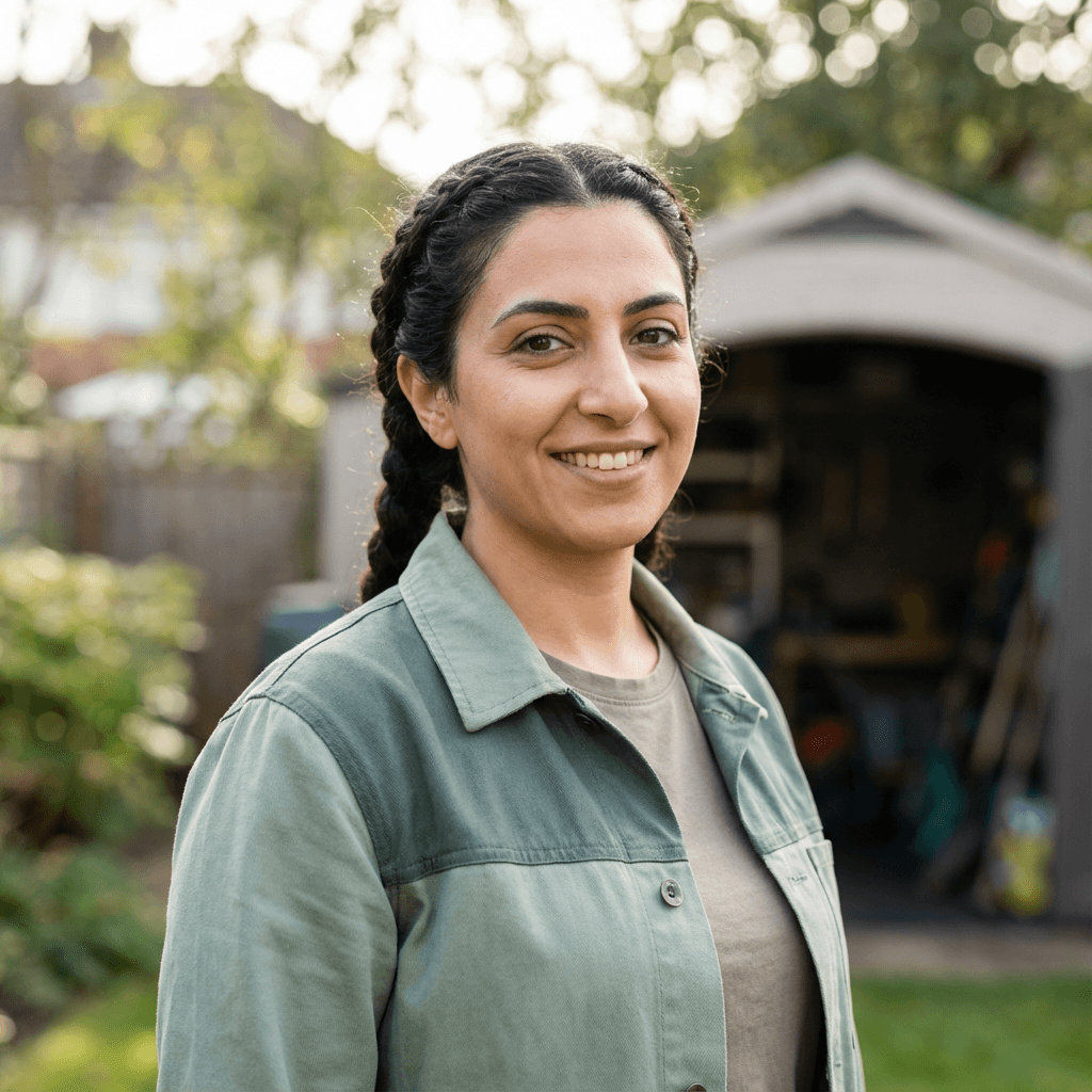 Female car owner with restored vehicle