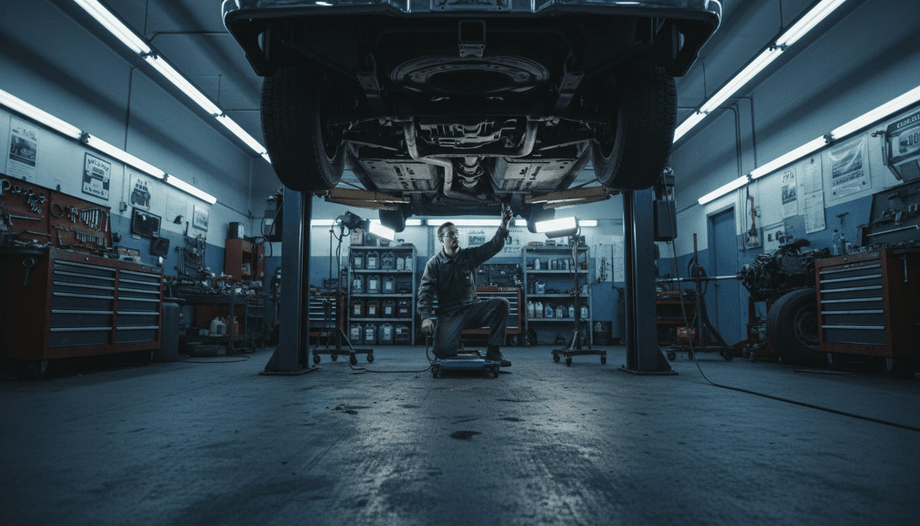 Mechanic performing mechanical repair on a car